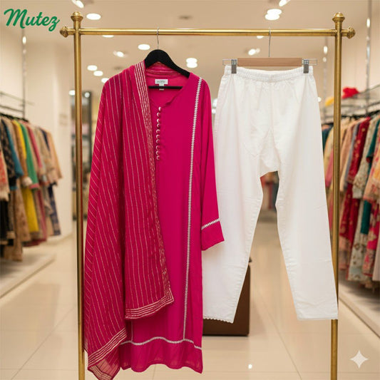 Elegance Solid 3-Piece Printed Dress